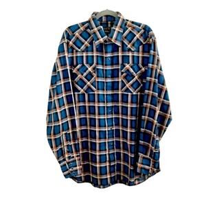 Vintage 1970s Western Pearl Snap Shirt Plaid Country Cowboy Mens 36 Rodeo